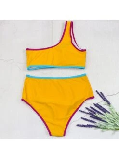 Fashion Off Shoulder Contrast Color One Shoulder Women's Bikini -BreezeWear Store P 20220524025245661 759
