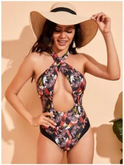 Women's Hollowed Out Printing Swimsuit
