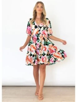 Flower Printing Patchwork Loose Dress