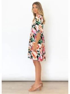 Flower Printing Patchwork Loose Dress -BreezeWear Store P 20220526040441871 316