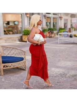 Sexy Solid Color Ruffle Split Hem Dress -BreezeWear Store P 20220529202049543 310