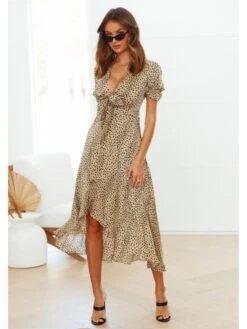 V-Neck Temperament Printed Short Sleeve Dress -BreezeWear Store P 20220601210743230 877