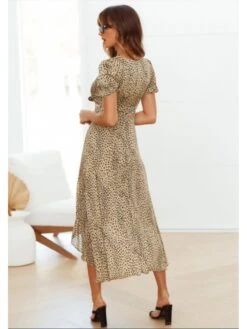 V-Neck Temperament Printed Short Sleeve Dress -BreezeWear Store P 20220601210745391 852