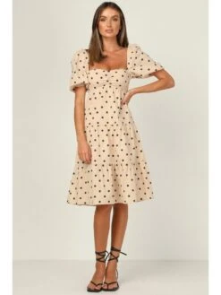 Women Fashion Puff Short Sleeve Dot Dresses