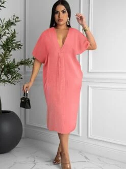 Solid Casual Vacation Half Sleeve Maxi Dresses -BreezeWear Store P 20220608134842936 909