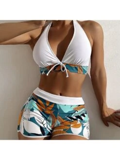 Sexy Halter Printed Women's High-waisted Bikini Swimwear