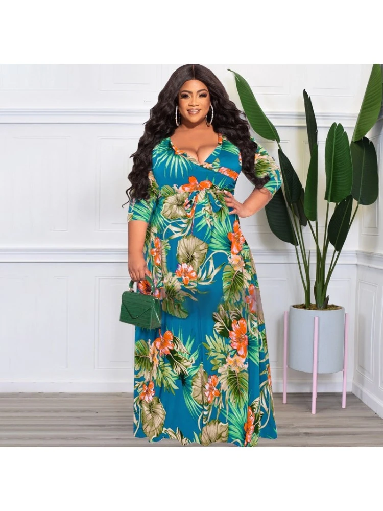 Summer Loose Flower Printing Women's Plus Size Dress 3 Summer Loose Flower Printing Women's Plus Size Dress