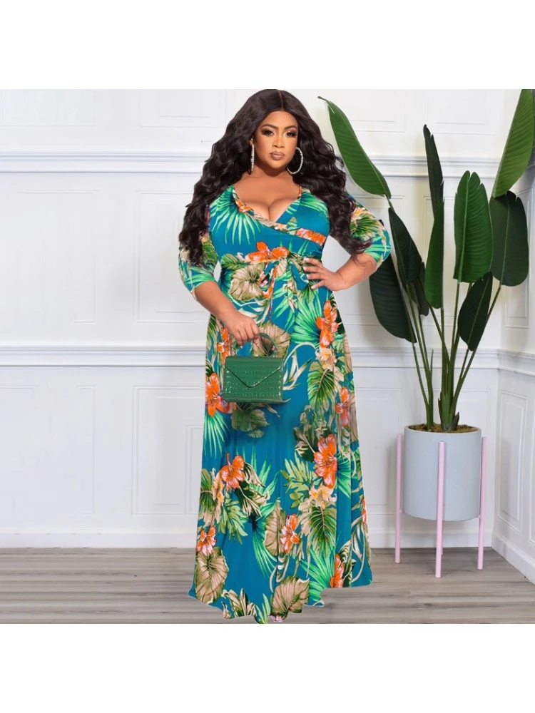 Summer Loose Flower Printing Women's Plus Size Dress 4 Summer Loose Flower Printing Women's Plus Size Dress - Image 2