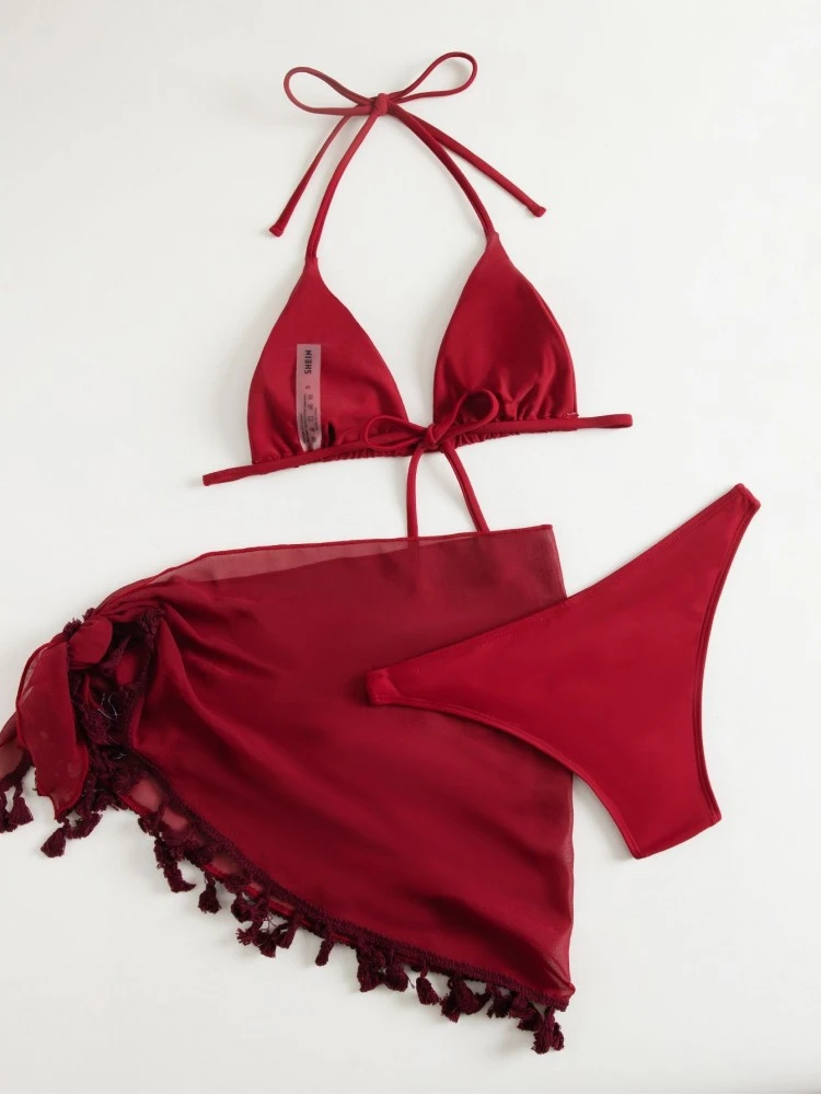 Seductive Red Matching 3 Piece Bikini Sets Women 5 Seductive Red Matching 3 Piece Bikini Sets Women - Image 3