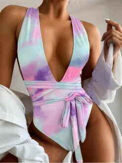 Sexy V Neck Backless Flower Printing Women's One-Piece