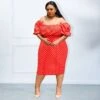 Fashion Red Polka-dot Women's Plus Size Dress