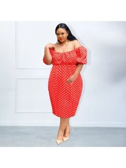Fashion Red Polka-dot Women's Plus Size Dress -BreezeWear Store P 20220615150643680 274