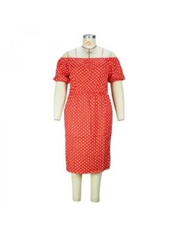 Fashion Red Polka-dot Women's Plus Size Dress -BreezeWear Store P 20220615150646067 400