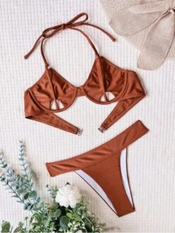 Sexy Halter Pure Color Bandage Bikini Swimsuit -BreezeWear Store P 20220616221903825 738