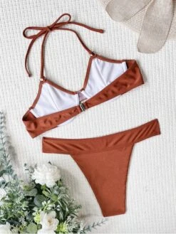 Sexy Halter Pure Color Bandage Bikini Swimsuit -BreezeWear Store P 20220616221906369 289
