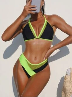 Sexy Colorblock Halter 2 Piece Bikini Sets