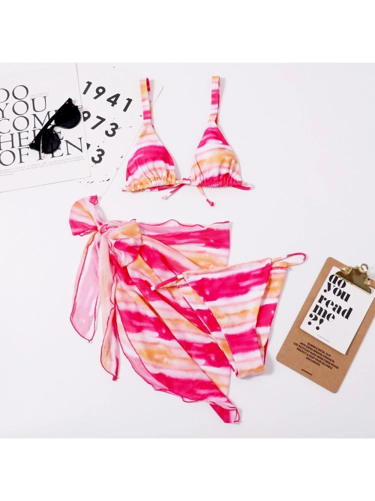 Summer Sexy Contrast Color Bikini Three-piece Suit 5 Summer Sexy Contrast Color Bikini Three-piece Suit - Image 3