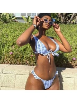 Sexy Style Ruffled Pattern Print Bikini