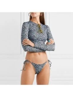 Long Sleeve Printing Bandage Women's Bikini Swimsuit