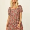 Summer Square Neck Puff Sleeve Floral Women's Dress