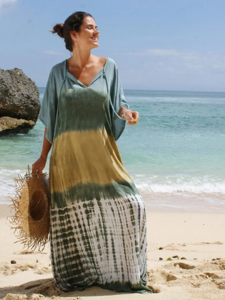 Fashion Deep V Tie Dyed Women's Sunscreen Dress 3 Fashion Deep V Tie Dyed Women's Sunscreen Dress