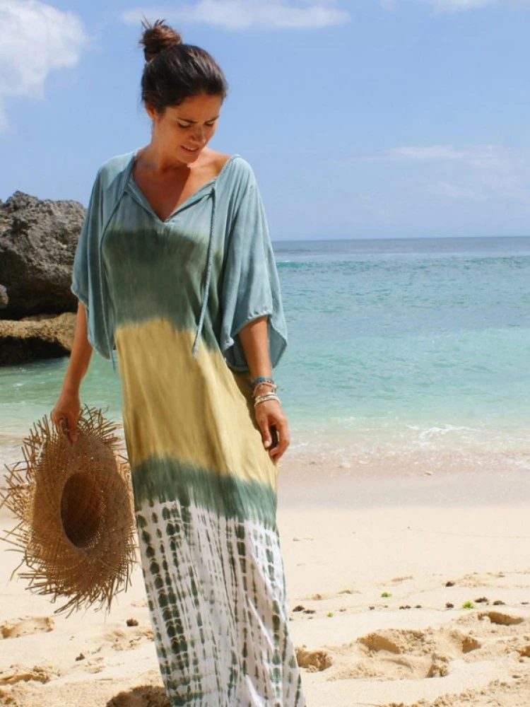 Fashion Deep V Tie Dyed Women's Sunscreen Dress 4 Fashion Deep V Tie Dyed Women's Sunscreen Dress - Image 2