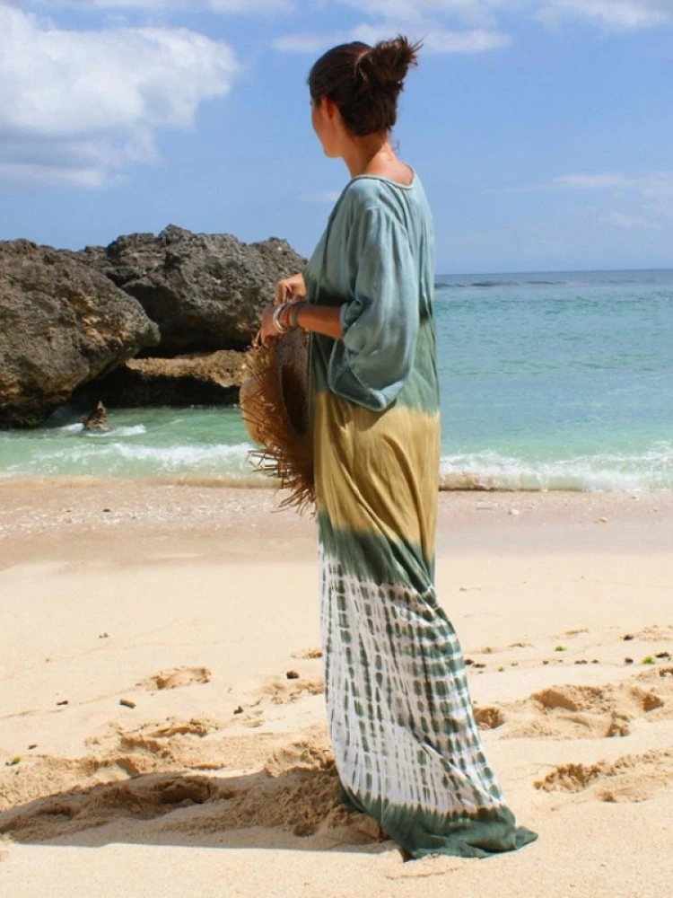 Fashion Deep V Tie Dyed Women's Sunscreen Dress 5 Fashion Deep V Tie Dyed Women's Sunscreen Dress - Image 3