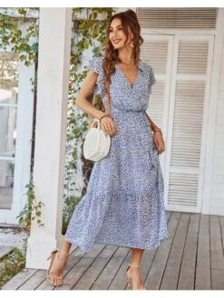 Elegant V Neck Ruffled Floral Women's Dress 8 Elegant V Neck Ruffled Floral Women's Dress -BreezeWear Store P 20220624190628741 368