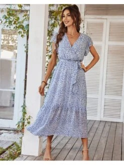 Elegant V Neck Ruffled Floral Women's Dress 9 Elegant V Neck Ruffled Floral Women's Dress -BreezeWear Store P 20220624190630912 176