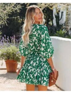 Women's Crew Neck Printed Puff Sleeve Dress -BreezeWear Store P 20220628192101546 395