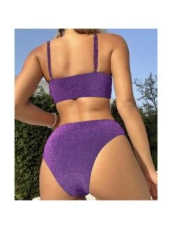 Pure Color Shiny High Waist Women's Bikini Swimsuit -BreezeWear Store P 20220715163142582 825