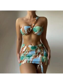 Tie Dye Ruched Skirt 3 Piece Bikini Sets For Women -BreezeWear Store P 20220715170344505 544