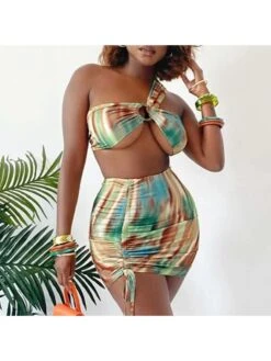 Tie Dye Ruched Skirt 3 Piece Bikini Sets For Women -BreezeWear Store P 20220715170346813 725