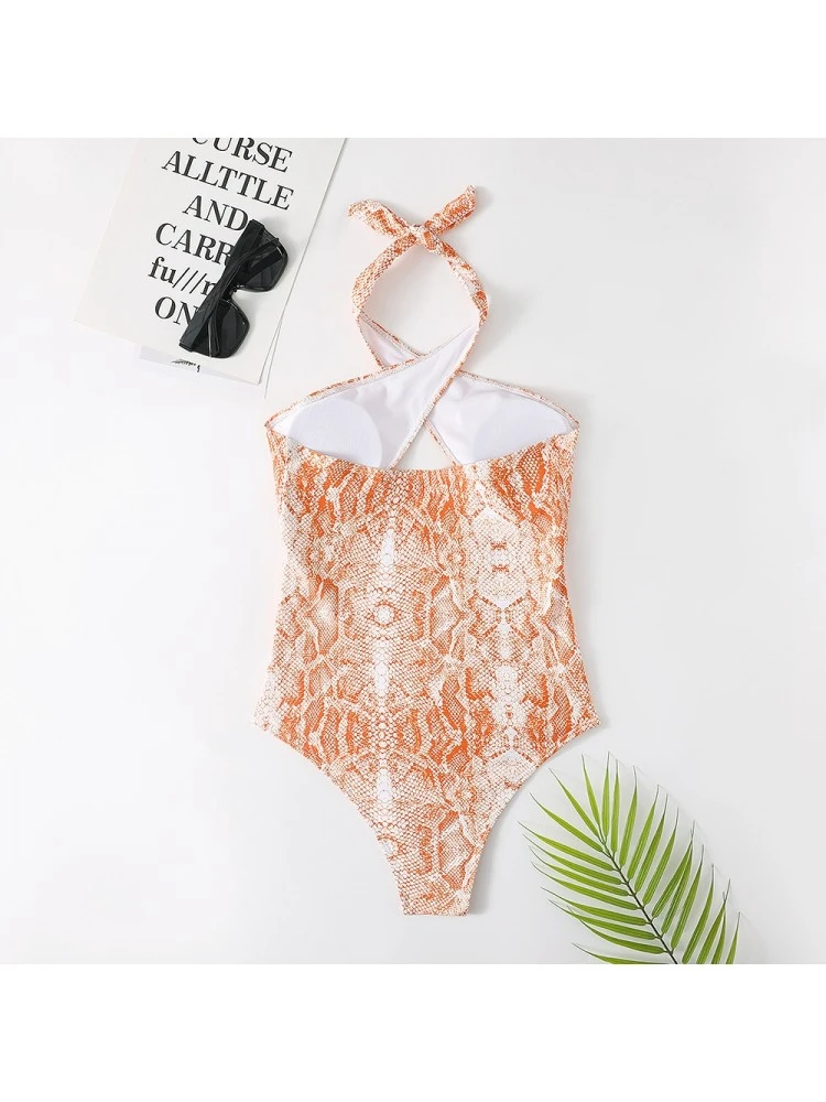 Sexy Halter Snake Print Backless Swimwear 5 Sexy Halter Snake Print Backless Swimwear - Image 3
