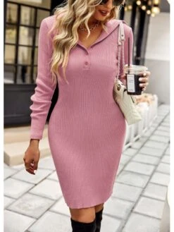 Pure Color V Neck Women's Long Sleeve Dress -BreezeWear Store P 20220720185321234 562