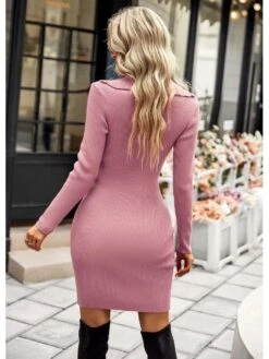 Pure Color V Neck Women's Long Sleeve Dress -BreezeWear Store P 20220720185329257 789