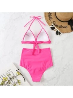 Sexy Halter Pure Color Backless Women's Bikini Swimsuit -BreezeWear Store P 20220722195359302 443