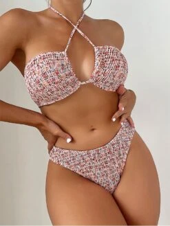 Sexy Pink Backless Halter Sleeveless Women's Bikini
