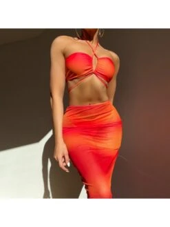 2022 Gradient Three-Piece Bikini Swimsuit Set