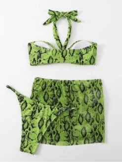 Sexy Snake Print Halter Hollowed Out Bikini Three-Piece Set -BreezeWear Store P 20220810131450209 449
