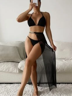 Sexy Women See Through Black 3 Piece Bikini Sets