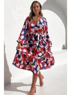 Fashion Loose V Neck Printing Long Sleeve Dress -BreezeWear Store P 20220812115345755 115