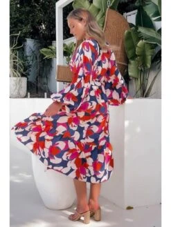 Fashion Loose V Neck Printing Long Sleeve Dress -BreezeWear Store P 20220812115350547 875