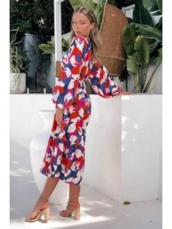 Fashion Loose V Neck Printing Long Sleeve Dress -BreezeWear Store P 20220812115352962 410