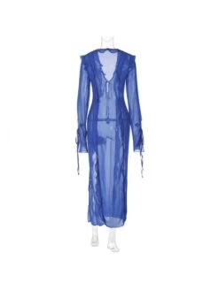 Blue Split Hem Lace Up Reverse Seam Long Dress -BreezeWear Store P 20220816125259294 107