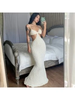 Sexy Solid Color Hollowed-out Spaghetti Straps Dress