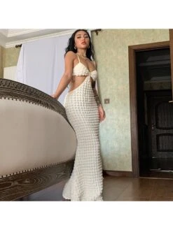 Sexy Solid Color Hollowed-out Spaghetti Straps Dress -BreezeWear Store P 20220819140248044 603