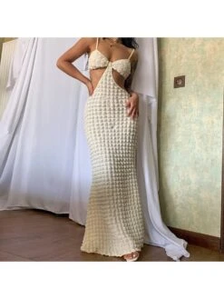 Sexy Solid Color Hollowed-out Spaghetti Straps Dress -BreezeWear Store P 20220819140250253 755