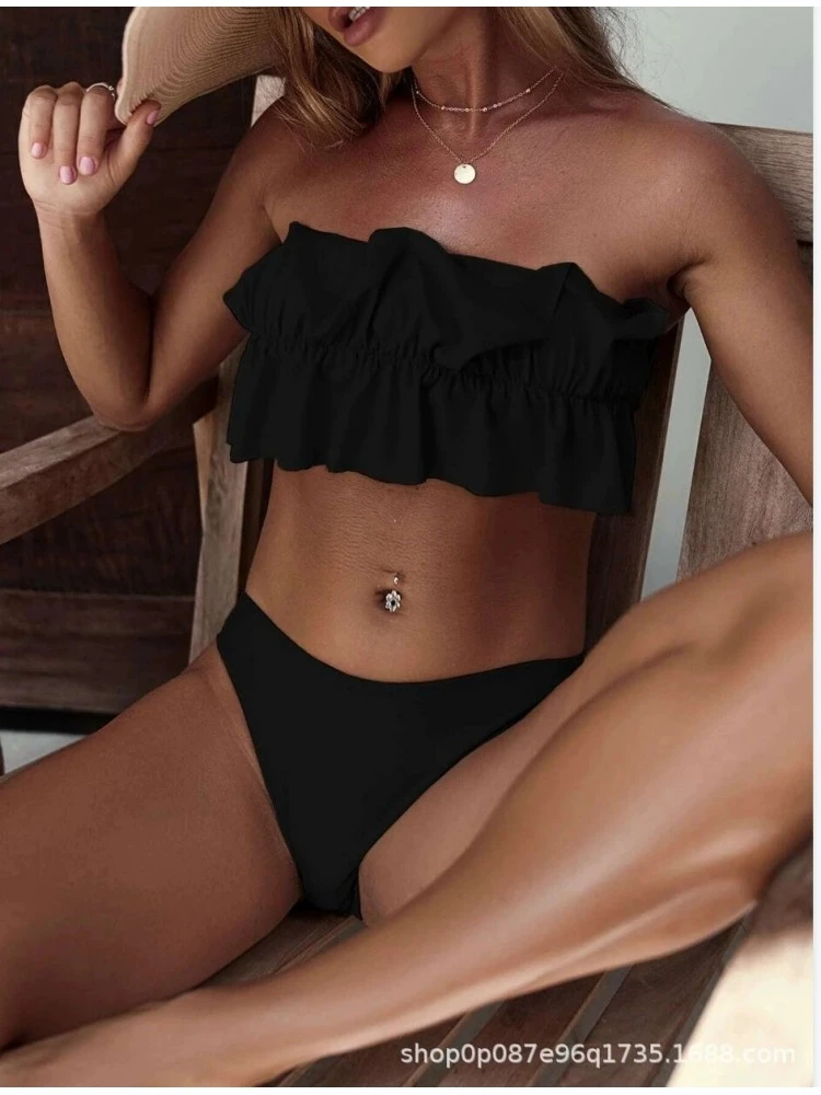 Sexy Pure Color Backless Ruffled Strapless Bikini Sets 3 Sexy Pure Color Backless Ruffled Strapless Bikini Sets