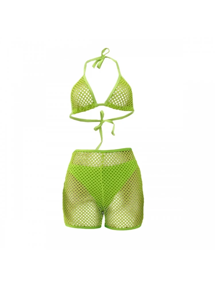 Sexy Halter Hollowed Out Solid 3-Piece Bikini Sets 5 Sexy Halter Hollowed Out Solid 3-Piece Bikini Sets - Image 3